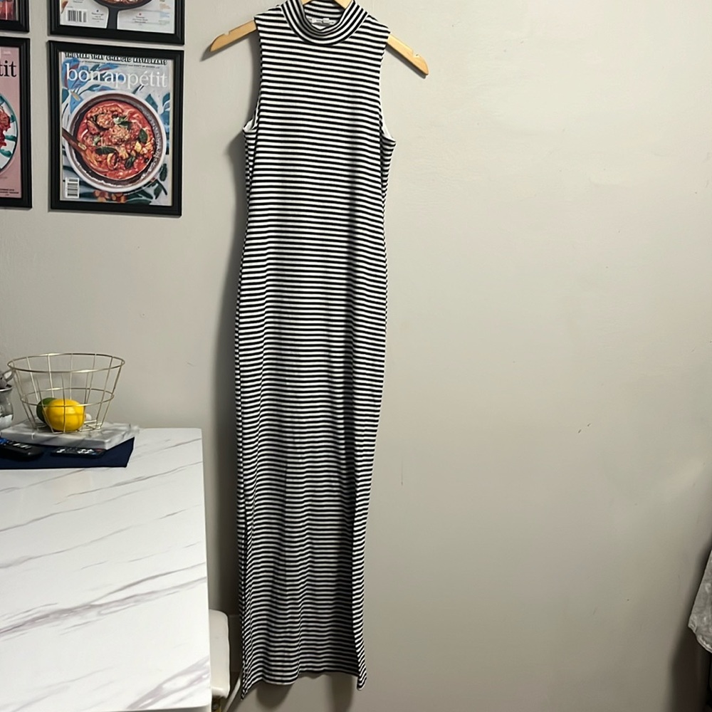 Velvet Torch- Mock Neck Striped Maxi Dress